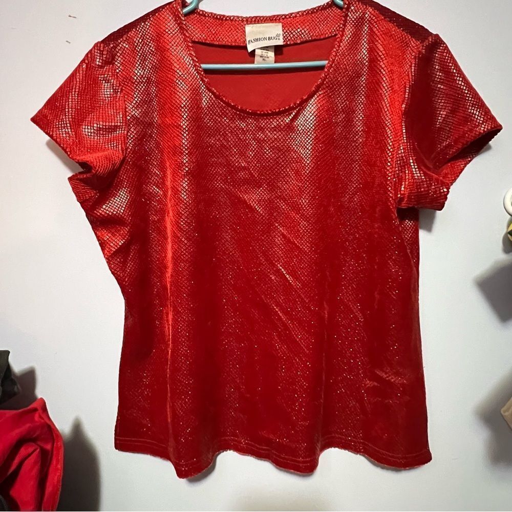 Red Fashion Bug short sleeve glittered blouse